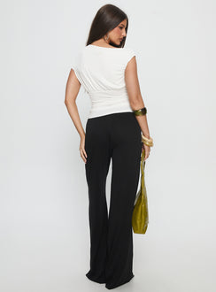back view of model wearing Princess Polly Gavrielle Jersey Wide Leg Pants Black High Rise Pants 