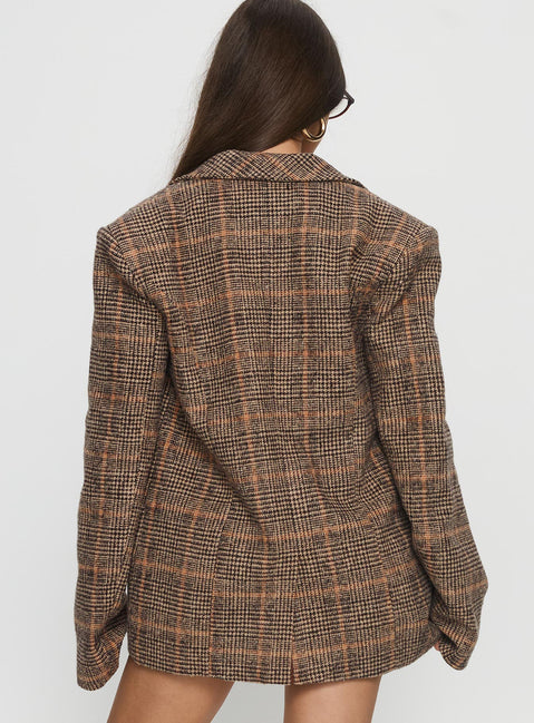 Ayvanna Oversized Blazer Brown Plaid