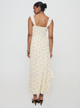 back view of model wearing Princess Polly Fernwood Maxi Dress Yellow Floral Plunger 