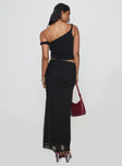 back view of model wearing Princess Polly Mastermind Ruched Maxi Skirt Black Maxi 