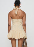 back view of model wearing Princess Polly Sofia Mini Dress Cornsilk Square Neck 