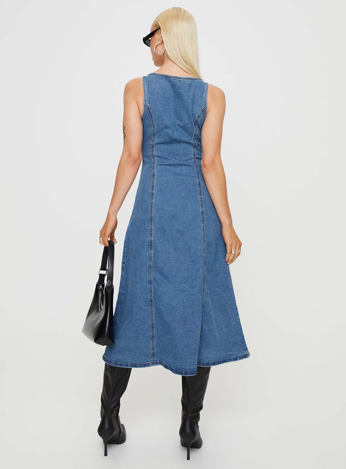 product Princess Polly V-Neck  Midler Denim Midi Dress Mid Blue