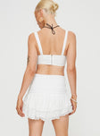 white Matching lace set Crop top fixed shoulder straps sweetheart neckline lace up detail at front zip fastening at back