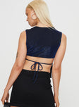 Navy Sparkle tank top Partially exposed back  back tie fastening