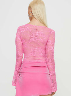 product Princess Polly Full Sleeves Square Neck  Rendez Lace Long Sleeve Top Pink