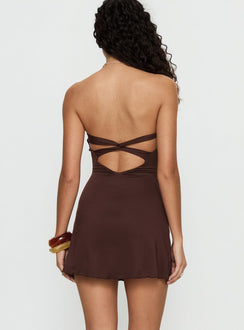 Mykah Strapless Ruched Mini Dress Brown