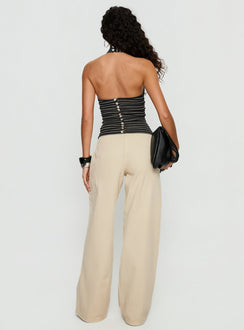 back view of model wearing Princess Polly Dolley Star Stitch Mid Rise Wide Leg Jean Ecru Mid Rise Jeans 