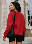 back view of model wearing Princess Polly Dream Fleece Classic Crewneck Sweatshirt Red Long 