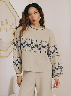 front view of model wearing Princess Polly Alpine Sweater Cream / Blue 