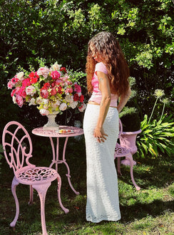 back view of model wearing Princess Polly Venices Maxi Skirt Cream Maxi 