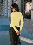 back view of model wearing Princess Polly Passoni Long Sleeve Top Lemon Full Sleeves Crew Neck 