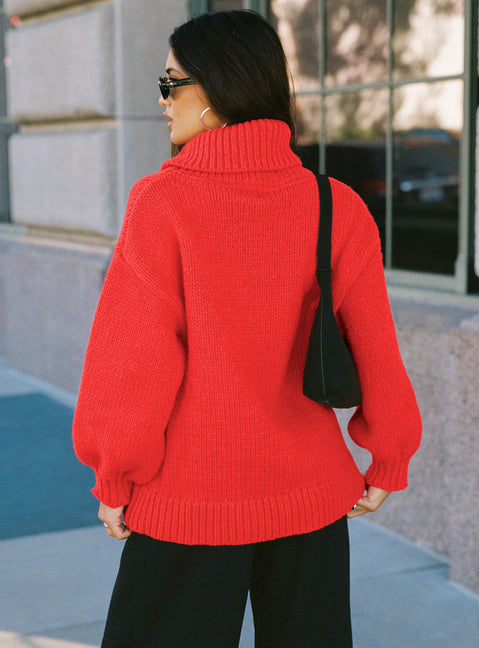 back view of model wearing Princess Polly Let Love In Knit Sweater Red 