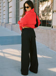 back view of model wearing Princess Polly Paltrow Cargo Pant Black High Waisted Pants 