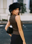 back view of model wearing Princess Polly Last Page Vest Top Brown Sleeveless V-Neck 