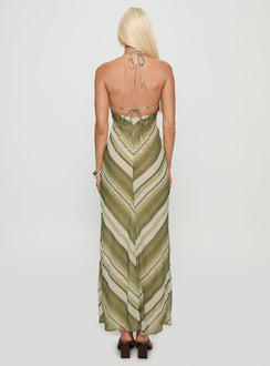 Esmira Halter Maxi Dress Green Stripe