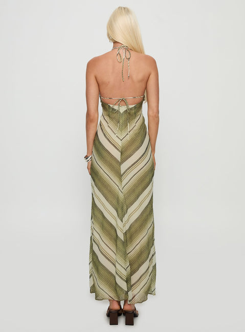 Esmira Halter Maxi Dress Green Stripe