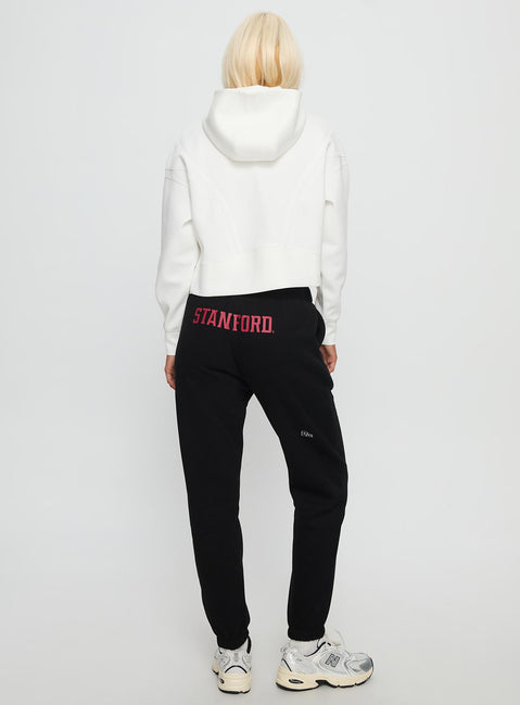 back view of model wearing Princess Polly Stanford Basic Sweatpants Black High Rise Pants 