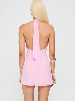 Good Luck Babe Halter Mini Dress Pink