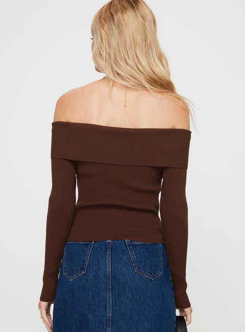 product Princess Polly Full Sleeves Square Neck  Infinity Off The Shoulder Top Brown