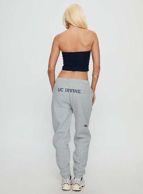 back view of model wearing Princess Polly UC Irvine Basic Sweatpants Grey Mid Rise Pants 
