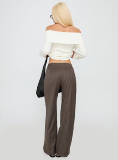 back view of model wearing Princess Polly Briellea Thick Waistband Pant Pinstripe Low Rise Pants 