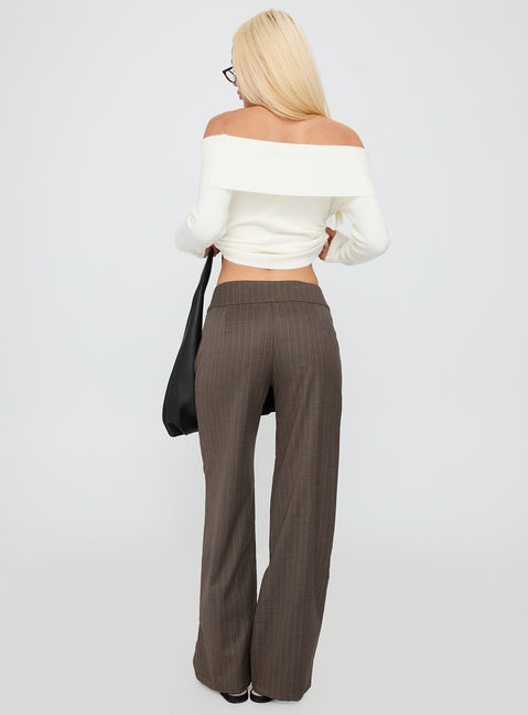 back view of model wearing Princess Polly Briellea Thick Waistband Pant Pinstripe Low Rise Pants 