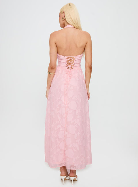 Fransiska Burnout Halter Maxi Dress Pink