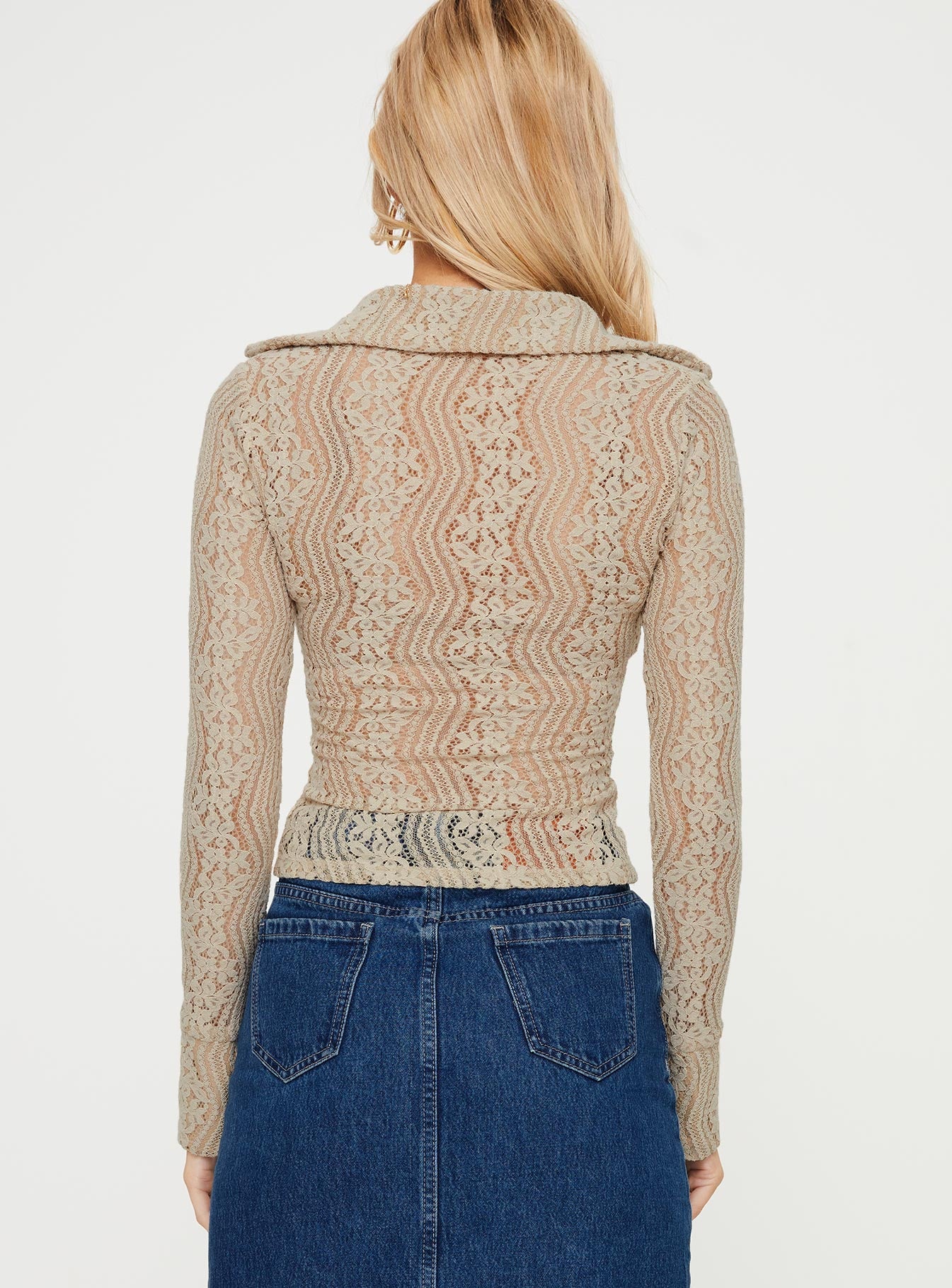 product Princess Polly Three Fourth Sleeves Sweetheart  Dellini Long Sleeve Top Beige