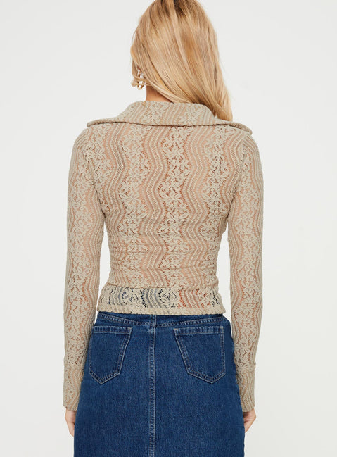 product Princess Polly Three Fourth Sleeves Sweetheart  Dellini Long Sleeve Top Beige