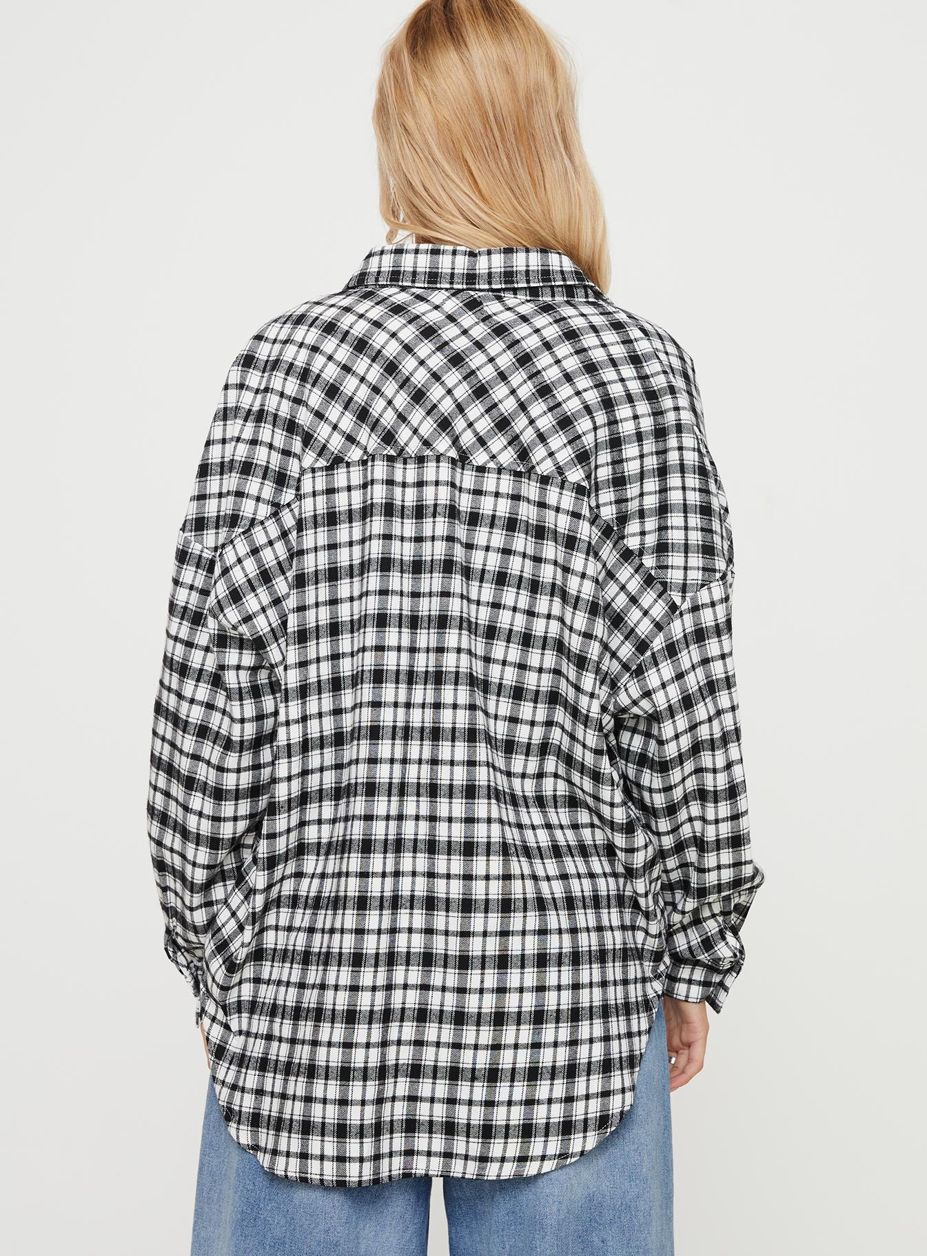product Princess Polly Full Sleeves Crew Neck  Medley Shirt Black / White Check