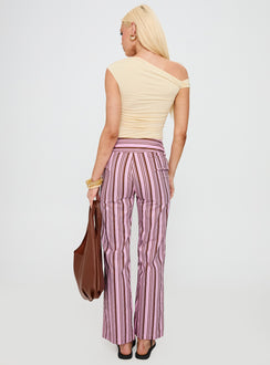 back view of model wearing Princess Polly Leocadie Pants Pink Stripe High Waisted Pants 