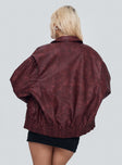 Burgundy Faux leather bomber jacket
