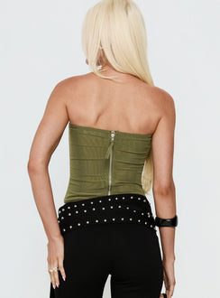 Oscuro Longline Mesh Corset Top Khaki