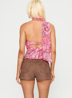 back view of model wearing Princess Polly Hendrick Faux Suede Short Brown 