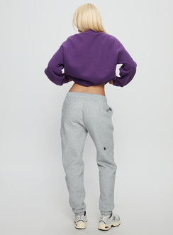 back view of model wearing Princess Polly NYU Basic Sweatpants Heather Grey Mid Rise Pants 