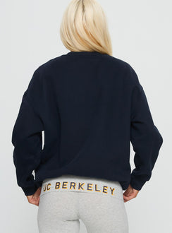back view of model wearing Princess Polly UC Berkeley Offside Crewneck Sweatshirt Navy 