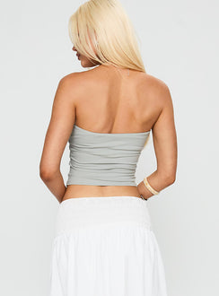 back view of model wearing Princess Polly Swan Song Strapless Top Green Sleeveless straight 