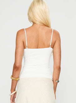 back view of model wearing Princess Polly Bet You Wanna Bead Detail Top White Sleeveless Scoop Neck 