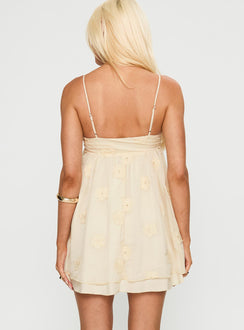 back view of model wearing Princess Polly Sparks Fly Mini Dress Cream Sweetheart Neckline 