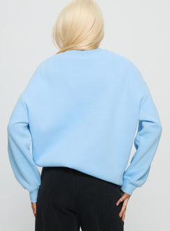 back view of model wearing Princess Polly Columbia Offside Crewneck Sweatshirt Blue Long 