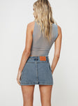 back view of model wearing Princess Polly Zakai Cargo Denim Mini Skirt Light Blue Tall Mini Skirts 