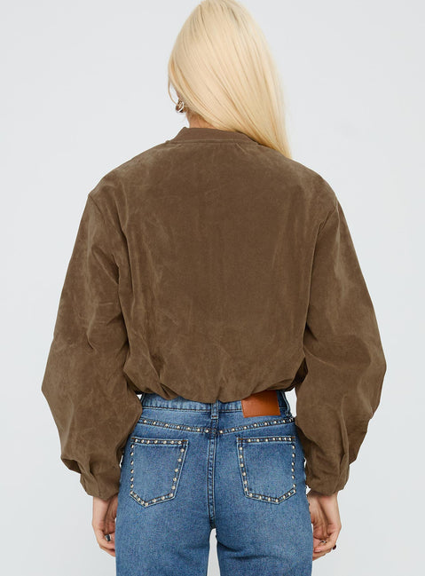 Mastery Faux Suede Bomber Jacket Brown