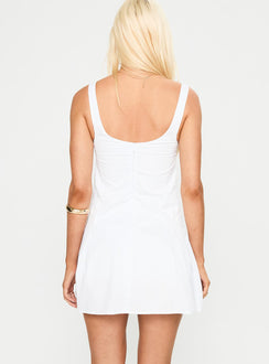 back view of model wearing Princess Polly Songs Of Summer Mini Dress White Square Neck 