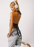 back view of model wearing Princess Polly UCSD Tailgate Top Navy Sleeveless Scoop Neck 