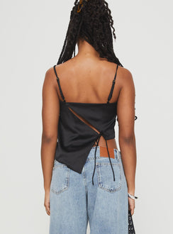 back view of model wearing Princess Polly Olivette Top Black Sleeveless Scoop Neck 