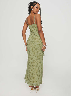 back view of model wearing Princess Polly Teffoli Maxi Dress Green Plunger 