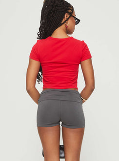 back view of model wearing Princess Polly Take Me Out Shorts Slate High Waisted Shorts 