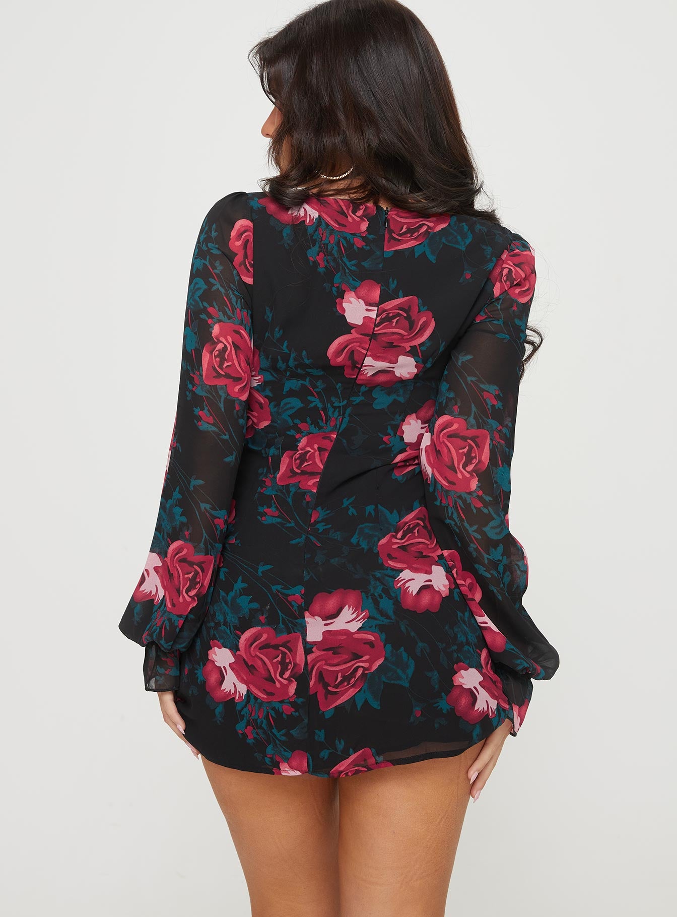 product Princess Polly Square Neck  Bayford Long Sleeve Mini Dress Red / Black Petite