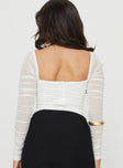 back view of model wearing Princess Polly Delany Bodysuit White Petite Full Sleeves Square Neck 