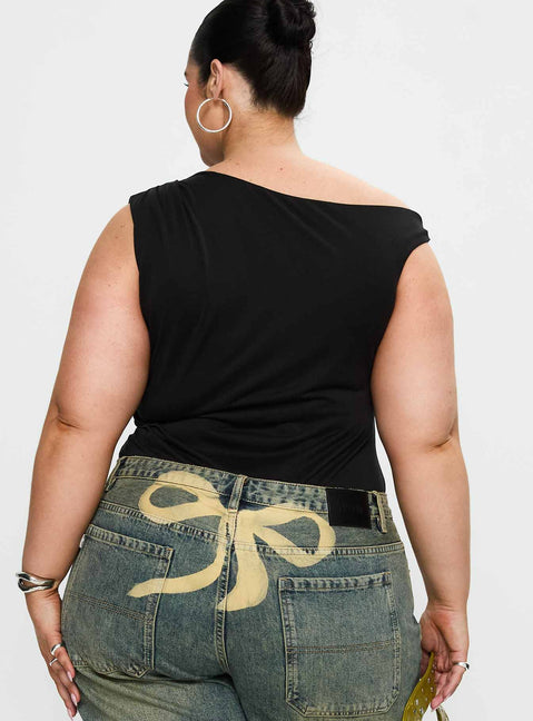 back view of model wearing Princess Polly Miyako Bodysuit Black Curve Sleeveless 